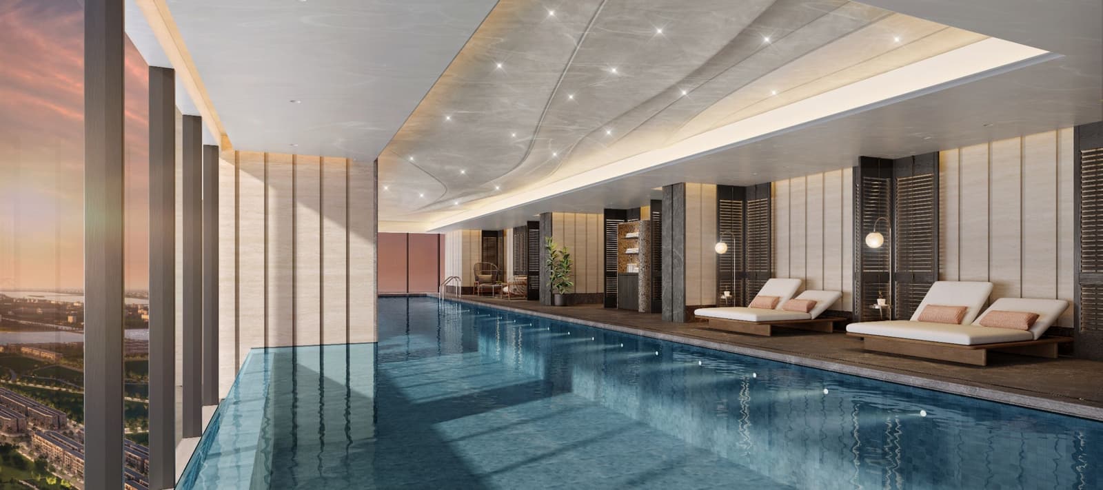 Phối cảnh bể bơi trong nhà tại LUMIÈRE Essence Peak, nguồn Masterise Homes